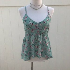 Floral Teal Spaghetti Strap Women Blouse Size L